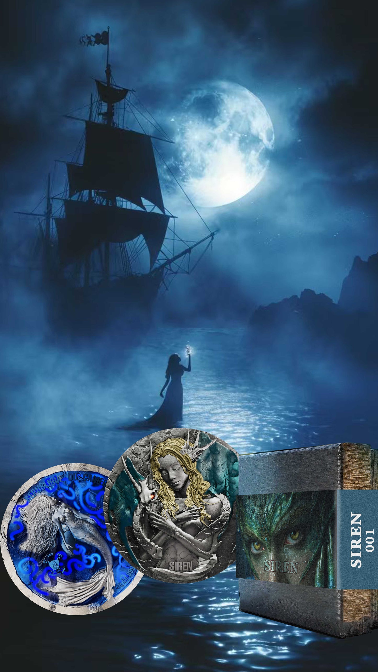 In Stock! 2025 Cameroon Seduction of the Sea Siren 2 oz Silver Coin (Antique)