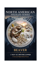 North American Wildlife - Beaver UHR Colorized 1 oz Copper Medal in Card (07/17)