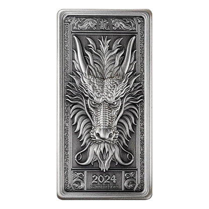 2024 Fiji Dragon Bar High Relief Antiqued 1 oz Silver Coin (05/18)