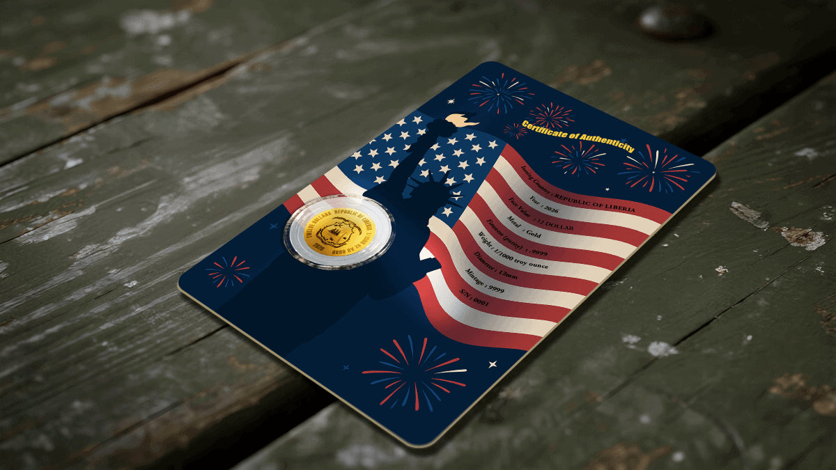 In Stock 2026 Liberia United We Stand IWA Jima 1/1000 oz Gold Coin in Card