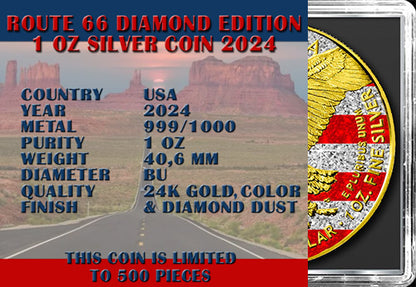 2024 U.S. Eagle Route 66 Diamond Flag Edition 1 oz Silver Coin (Order by 05/17)