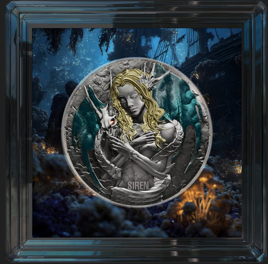 In Stock! 2025 Cameroon Seduction of the Sea Siren 2 oz Silver Coin (Antique)