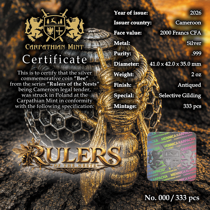 2026 Cameroon Ruler of the Nests 3D - Bee 2 oz Silver Coin