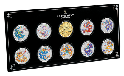 In Stock! 2024 Australia Lunar Dragon Colorized 10 x 1/2 oz Silver Coin Set