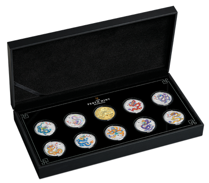 In Stock! 2024 Australia Lunar Dragon Colorized 10 x 1/2 oz Silver Coin Set