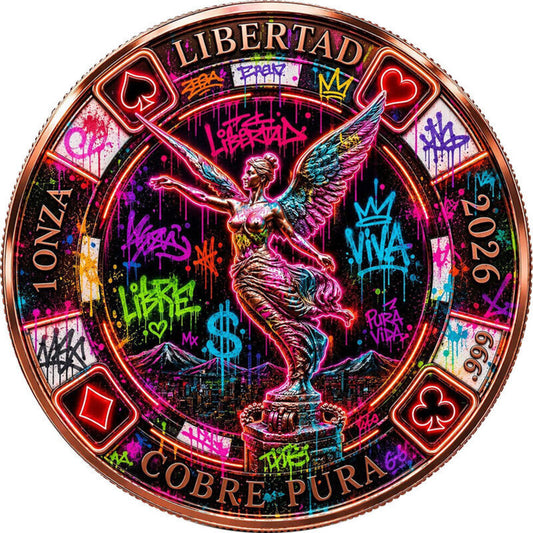 Libertad Neon Poker Chip Colorized 1 oz Copper Round (06/13)