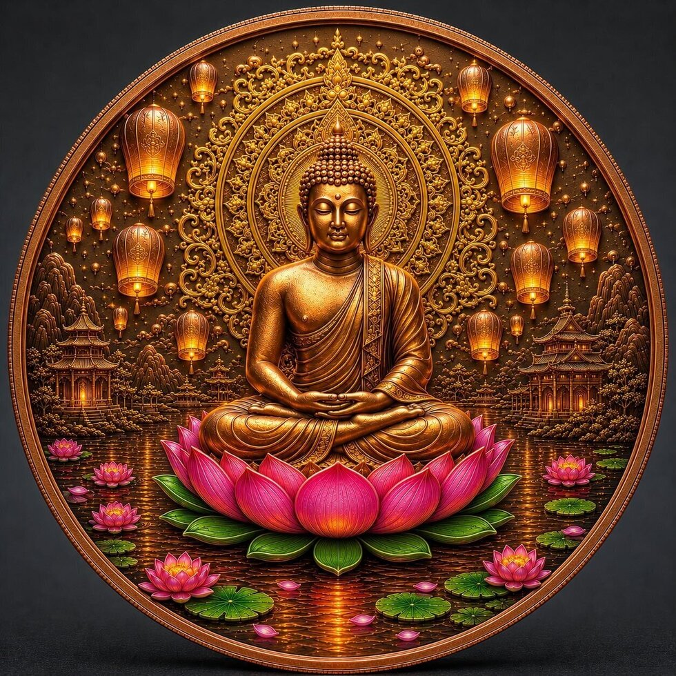 Lotus Buddha Colorized 5 oz Copper Medal (06/19)