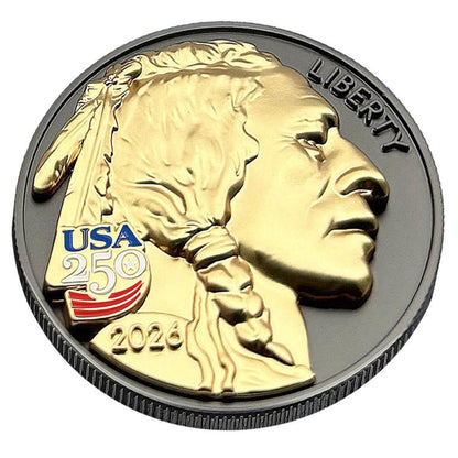 1776-2026 Buffalo Indian Head Tribute UHR Black Ruthenium & 24k Gold CN Round (07/15)