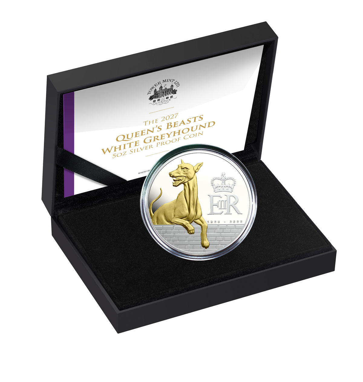 2027 Pitcairn Islands Queen's Beast Greyhound Gold Gilt 5 oz Silver Coin