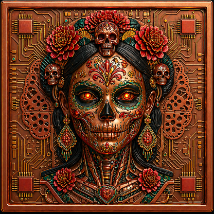 Día De Los Muertos Cyber Skull 2 Piece Design 7.5 AVDP oz .999 Fine Copper Collectible Bar