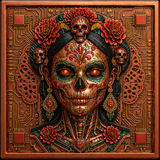 Día De Los Muertos Cyber Skull 2 Piece Design 7.5 AVDP oz .999 Fine Copper Collectible Bar