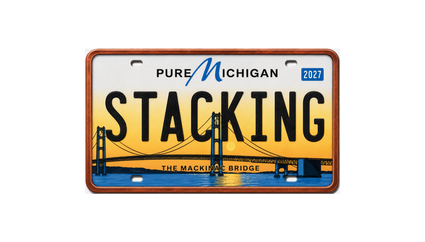 2027 Stacking Across America License Plate MICHIGAN Colorized 1 oz Copper Bar (Series 2)