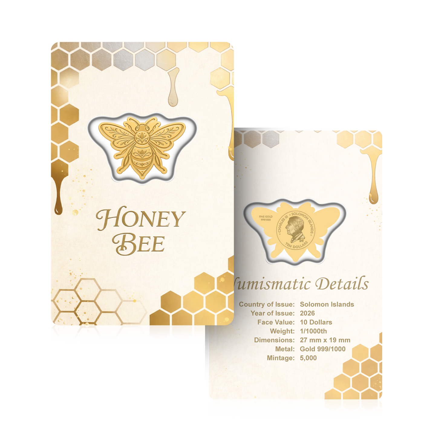 2026 Solomon Islands Honey Bee Shaped 1/1000 oz Gold Coin (07/08)