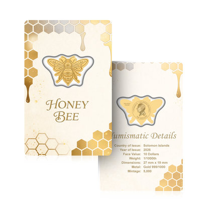 2026 Solomon Islands Honey Bee Shaped 1/1000 oz Gold Coin (07/08)