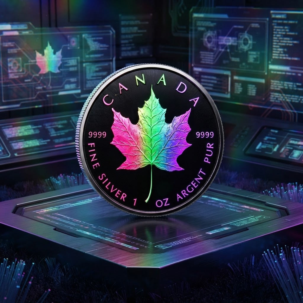 2026 Canada Maple Leaf Cyber Neon Holo Edition 1 oz Silver Coin