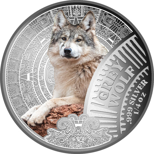 2026 Cameroon Mexican Cinco Grandes Grey Wolf 1/4 oz Silver Coin in Card