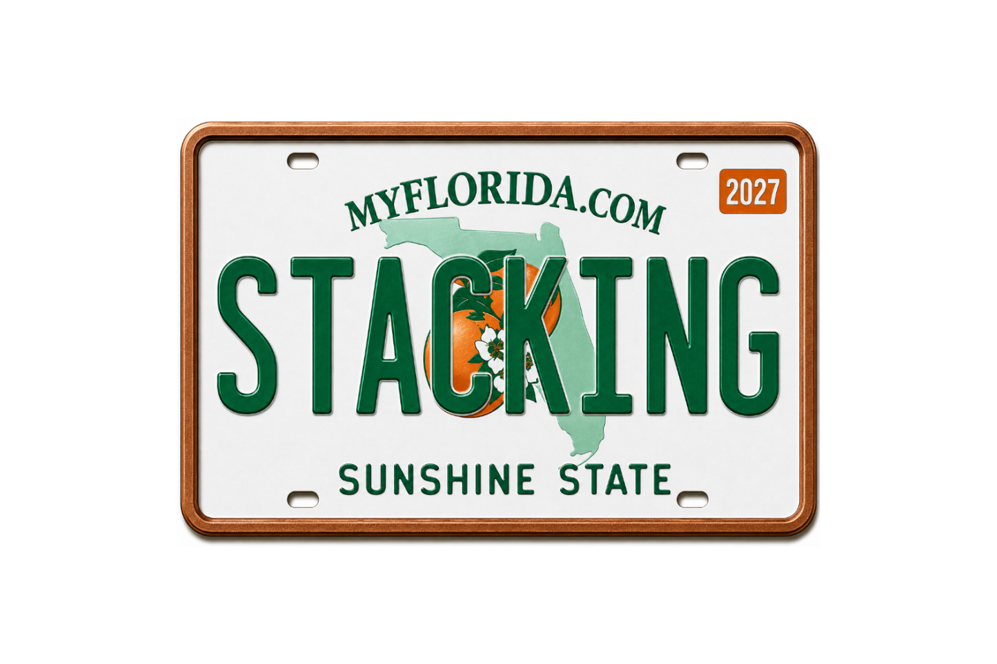 2027 Stacking Across America Florida License Plate Colorized 1 oz Copper Bar (Series 3)
