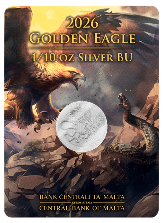 Estimate: 2026 Malta Golden Eagle BU 1/10 oz Silver Coin in Card