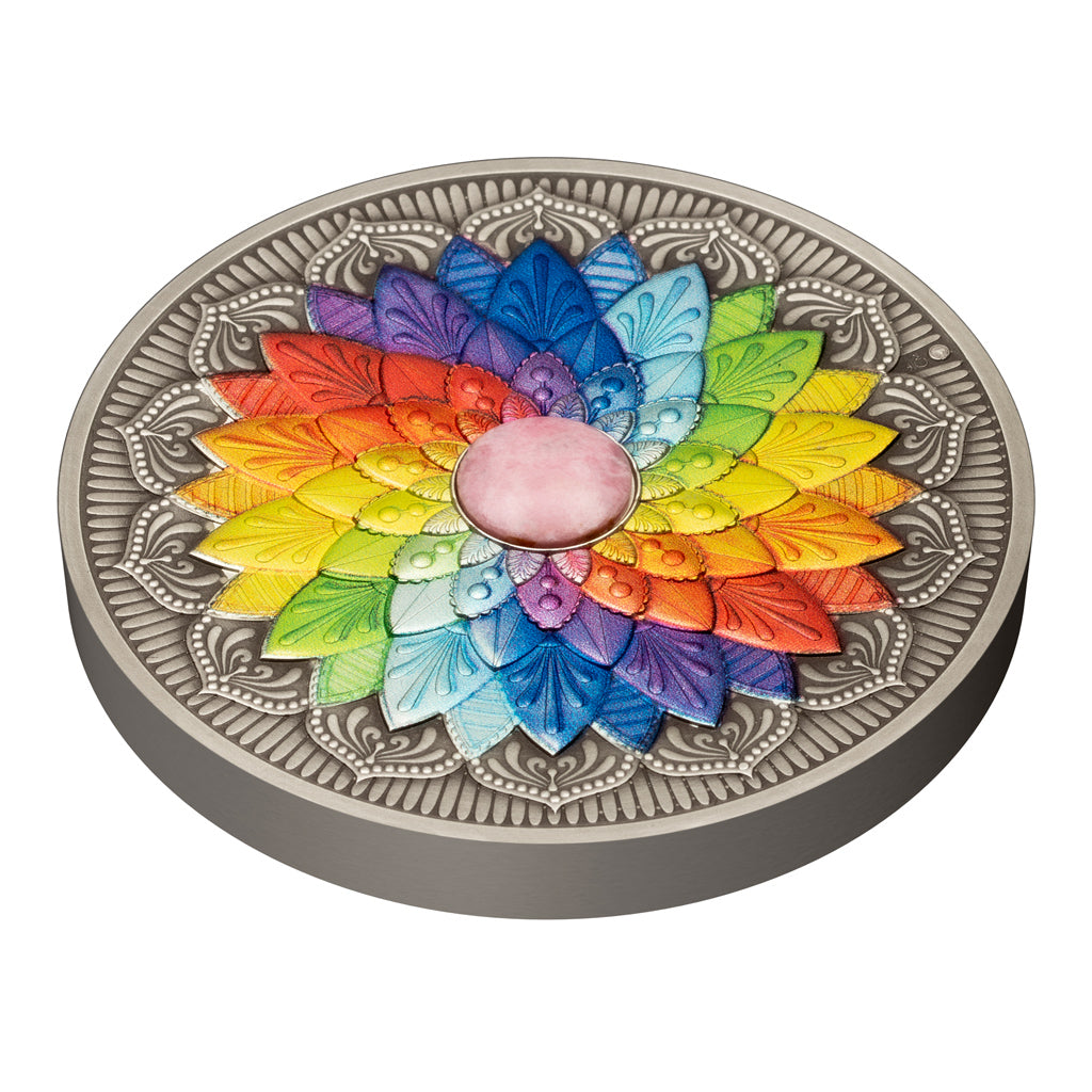 2026 Mandala Chakra Harmony with Rhodochrosite 3 oz Silver Medal (06/25)
