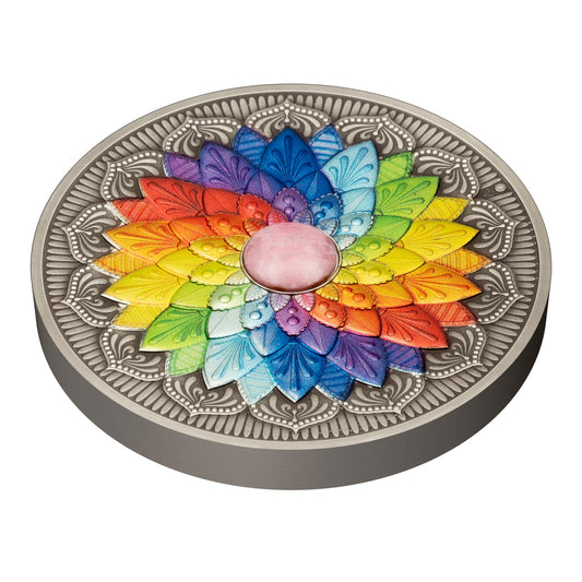 2026 Mandala Chakra Harmony with Rhodochrosite 3 oz Silver Medal (06/25)