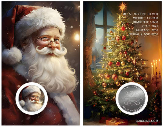In Stock! 2025 Santa Claus Colorized 1g SILVER Round in Card