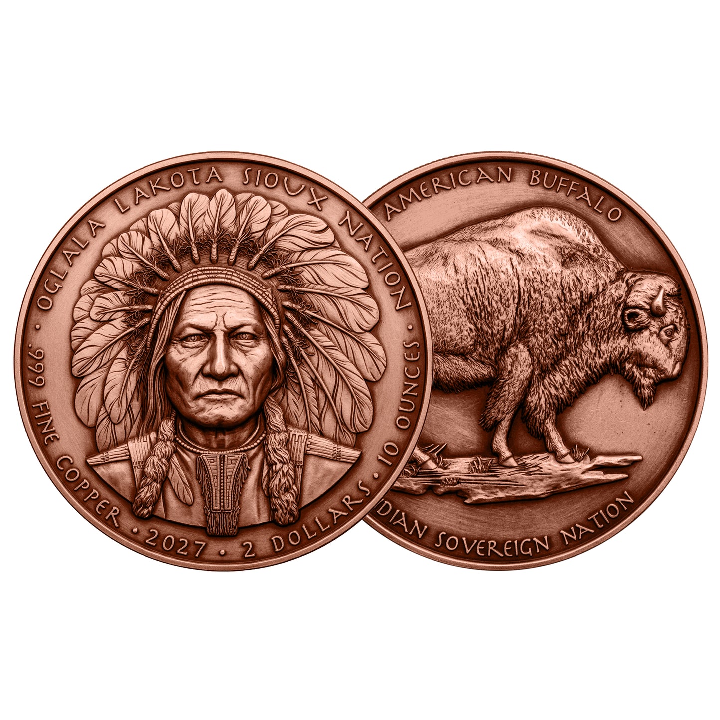 2027 Sioux Nation Sitting Bull UHR 10 oz Copper Coin - Capsule