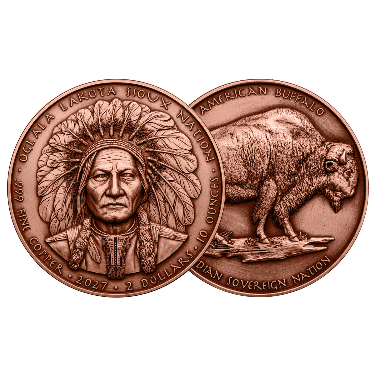 2027 Sioux Nation Sitting Bull UHR 10 oz Copper Coin - Display Box