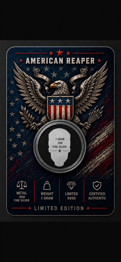 American Reaper Colorized 1g Silver Medal in Card