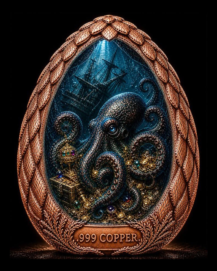 Underwater Kraken Egg Dome Shaped HR 2 oz Copper Medal (07/09)
