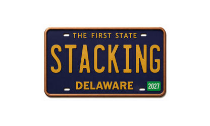 2027 Stacking Across America Delaware License Plate Colorized 1 oz Copper Bar (Series 3)