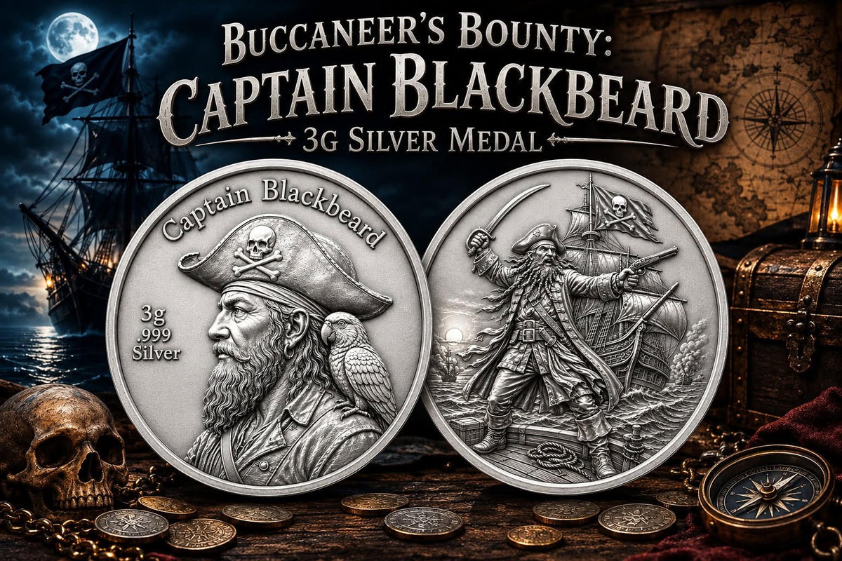 In Stock! 2026 Buccaneer's Bounty - Captain Blackbeard 3g Silver Medal