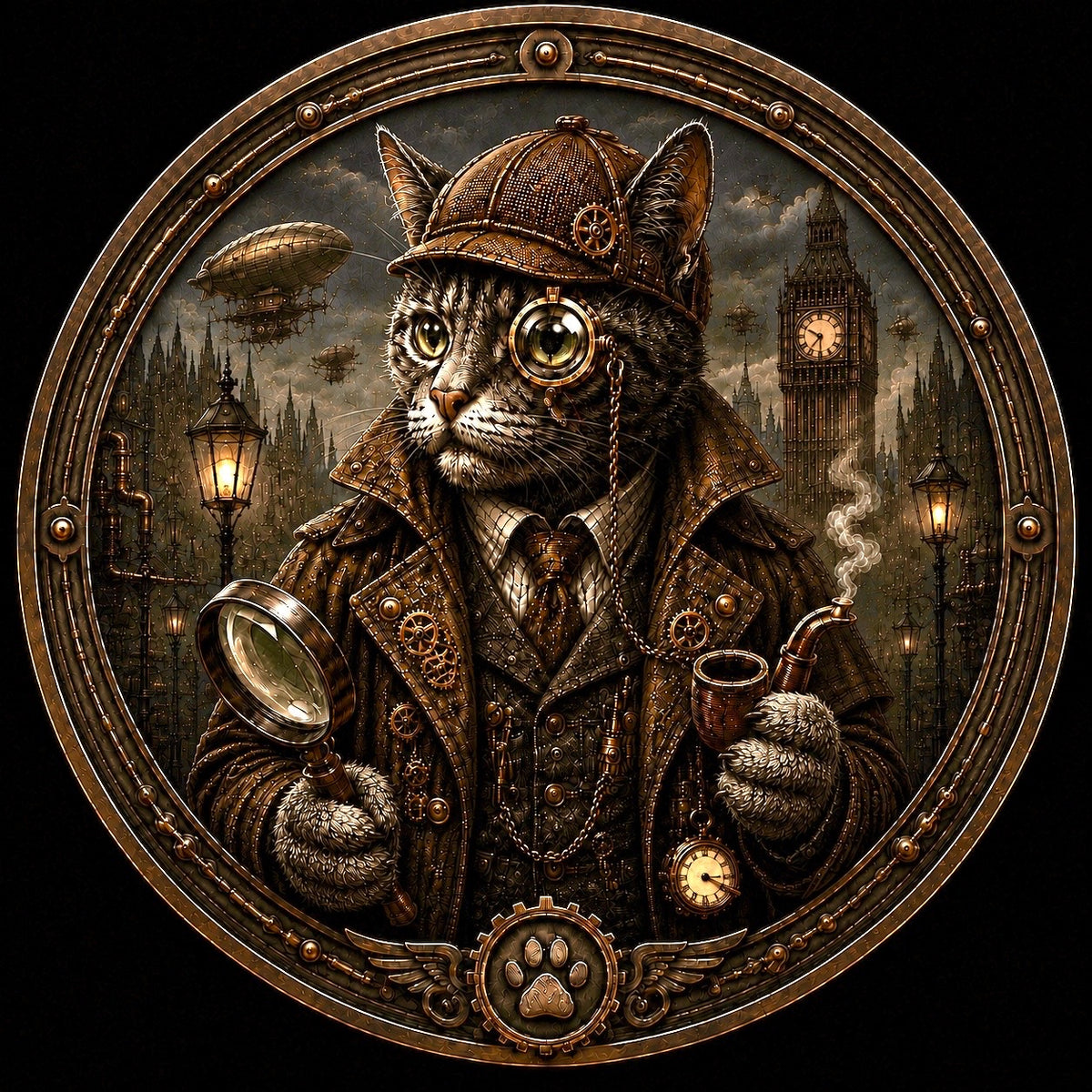 In Stock! Steampunk: Purrlock Holmes 1 oz Copper