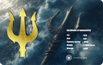 2026 Poseidon Trident Shaped 1/1000 oz Gold in Card (06/18)