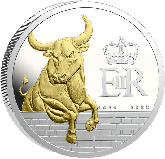 2027 Pitcairn Islands Queen's Beast Black Bull Gold Gilt 5 oz Silver Coin