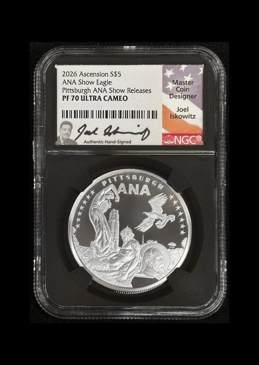 2026 Ascension Island Pittsburgh ANA Show Eagle 1 oz Silver Coin NGC PF 70 UCAM Iskowitz Signed
