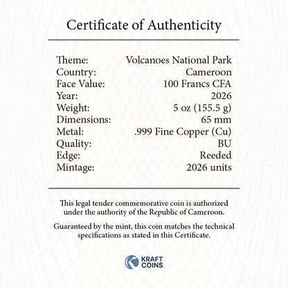 2026 Cameroon Hawai'i Volcanoes National Park 100th Ann. 5 oz Copper Coin (07/20)