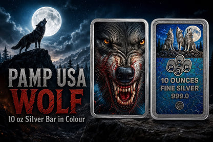 PAMP USA Wolf Colorized 10 oz Silver Bar (07/16) Mintage only 45