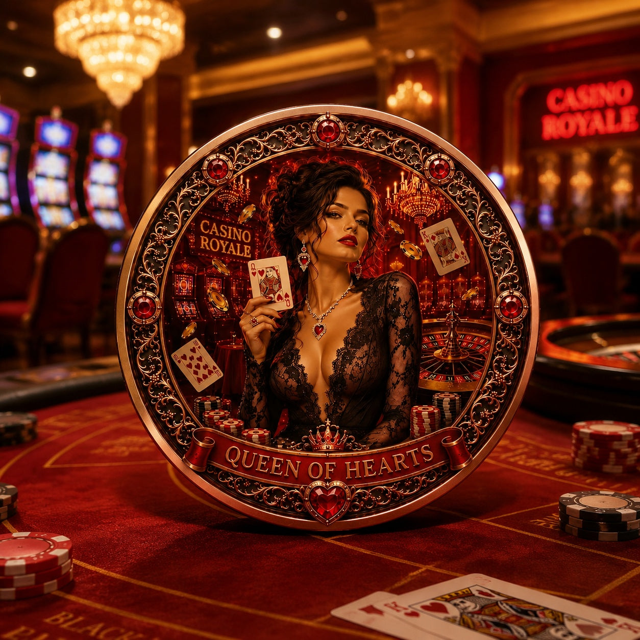 Casino Royale - Queen of Hearts Colorized 1 oz Copper Medal (07/03)