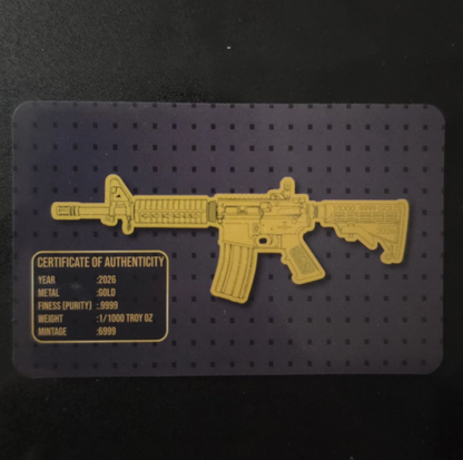 AR-15 Shaped 1/1000 oz Gold Medal in Card