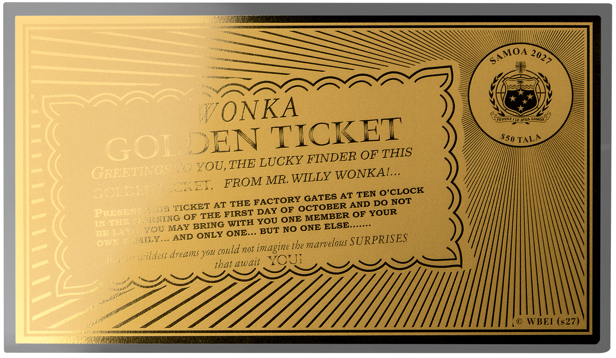 2027 Samoa Willy Wonka Golden Ticket 0.5g Gold Coin