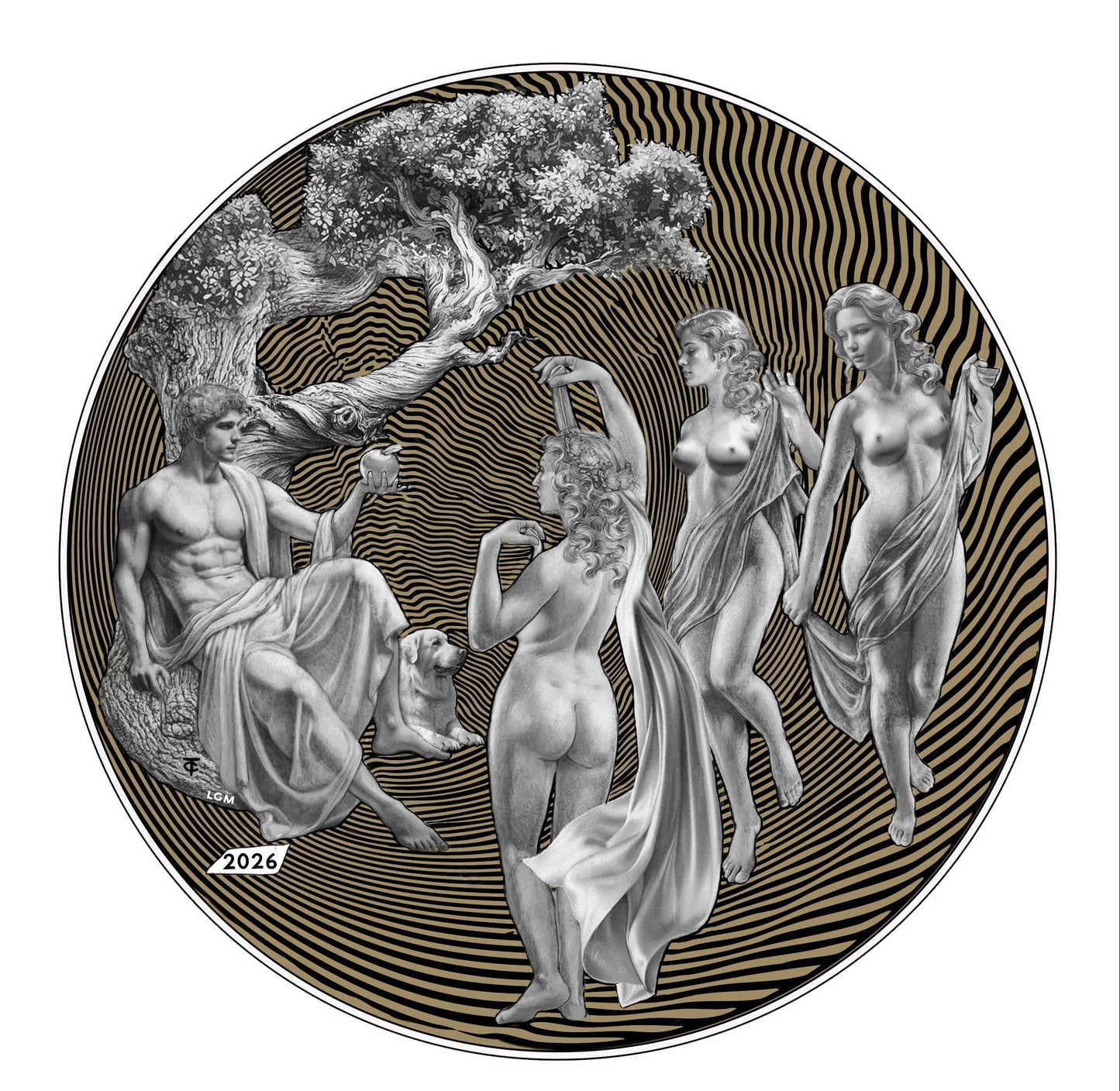 2026 Cameroon Paris & the Three Graces Gold Gilt 2 oz Silver Coin (07/15)
