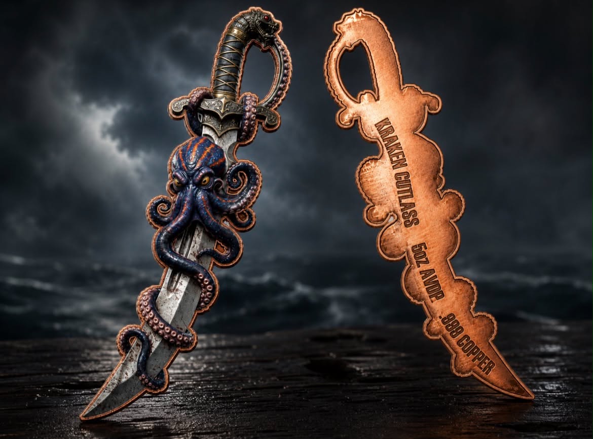 Kraken Cutlass Shaped 5 oz Copper Medal (07/01)