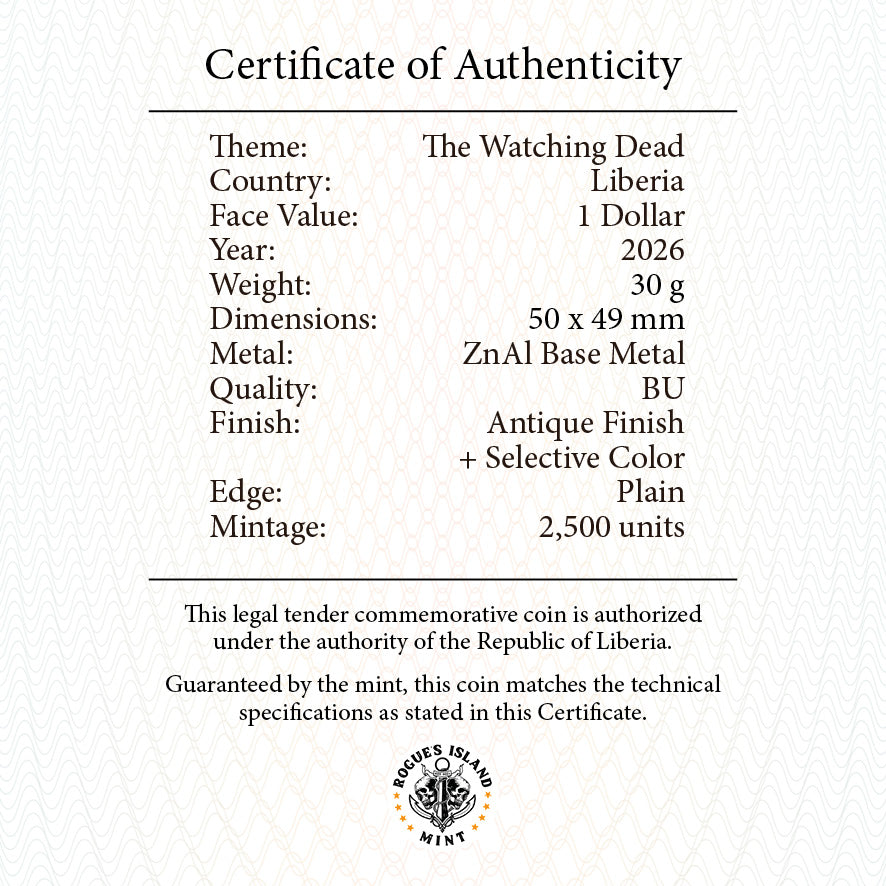 2026 Liberia The Watching Dead 30g CN Coin (06/26)