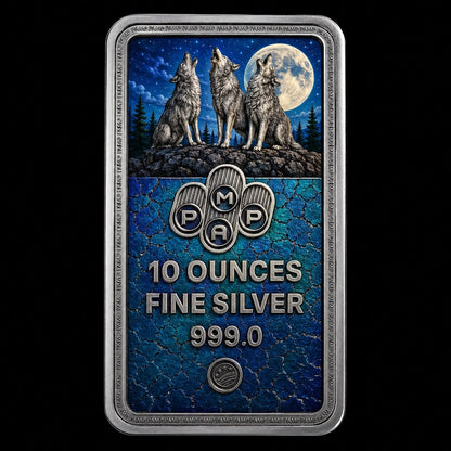 PAMP USA Wolf Colorized 10 oz Silver Bar (07/16) Mintage only 45