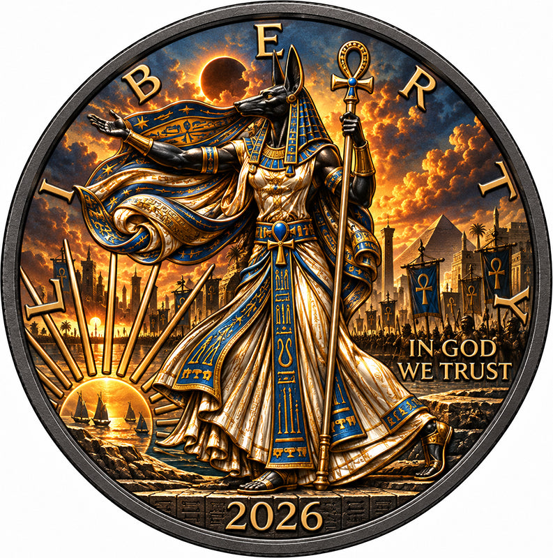 Anubis vs the Cursed Pharaoh 1 Kilo Copper Medal with 1 oz Silver Eagle Insert