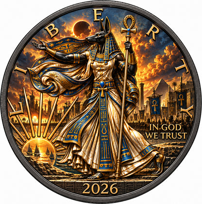 Anubis vs the Cursed Pharaoh 1 Kilo Copper Medal with 1 oz Silver Eagle Insert