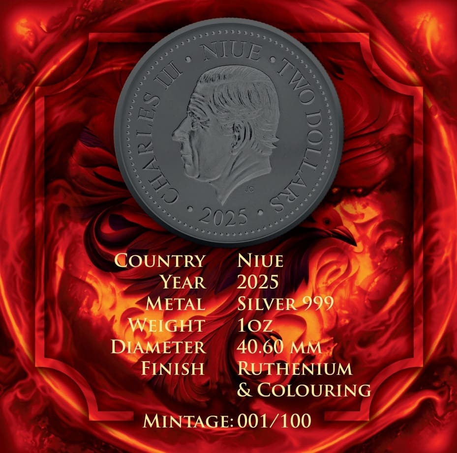 In Stock! 2025 Niue Phoenix In Flames Edition 1oz Silver Coin