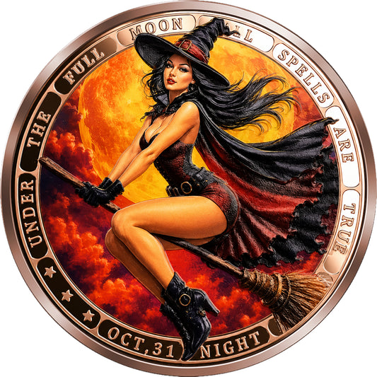 2026 Cameroon Halloween Witch Colorized 1 oz Copper Coin