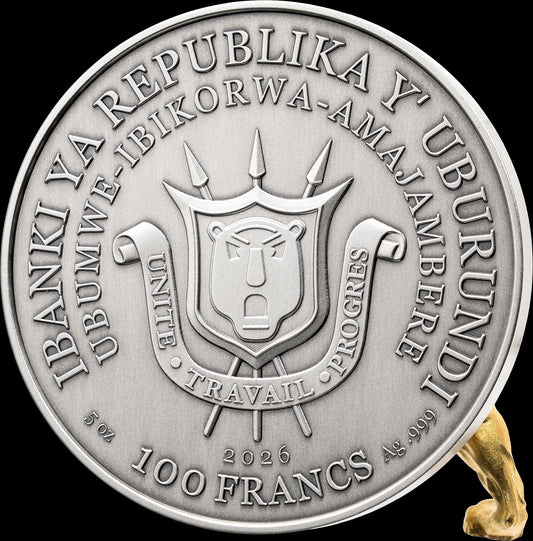 2026 Burundi Dynamic Dimension Lion 5 oz Silver Coin (07/08)