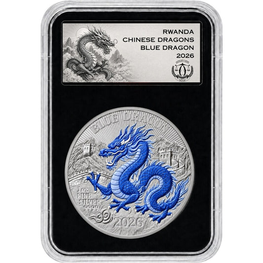 2026 Rwanda Chinese Blue Dragon Colorized 1 oz Silver Coin